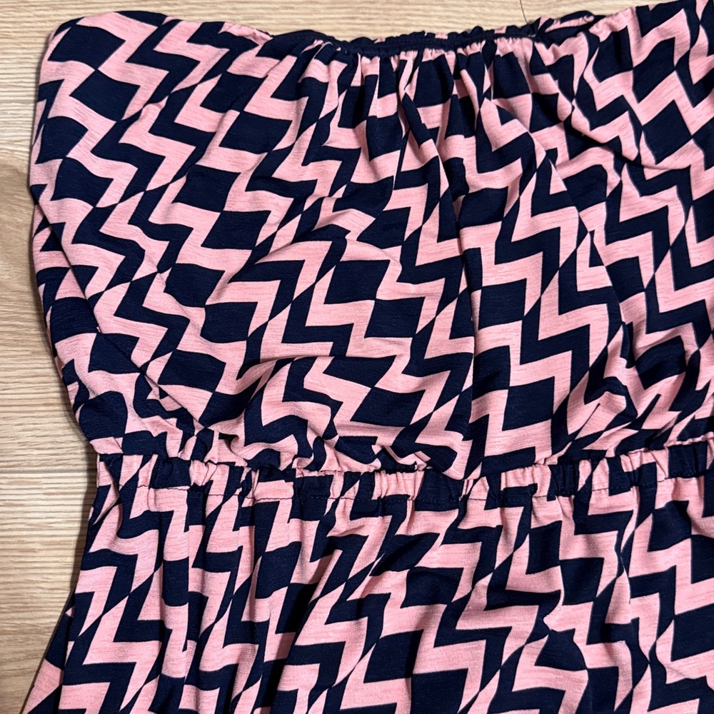 Pink & Navy Blue Strapless Dress - Picture 4 of 4